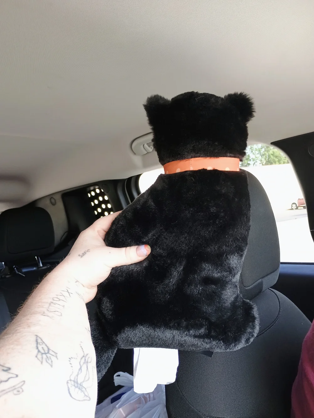 Black Plush Cat Toy with Orange Collar - Soft Pet Plush